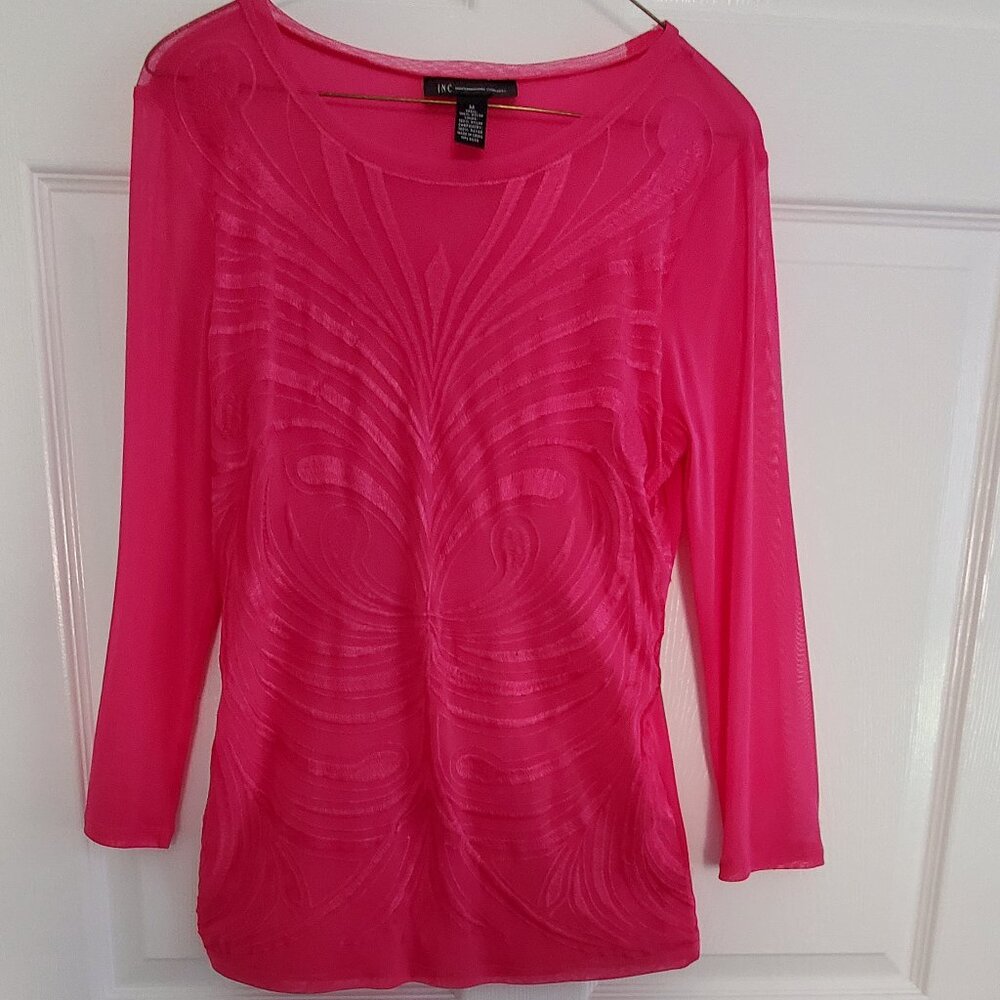 INC International Concepts Dress Blouse, Hot Pink, Size M,